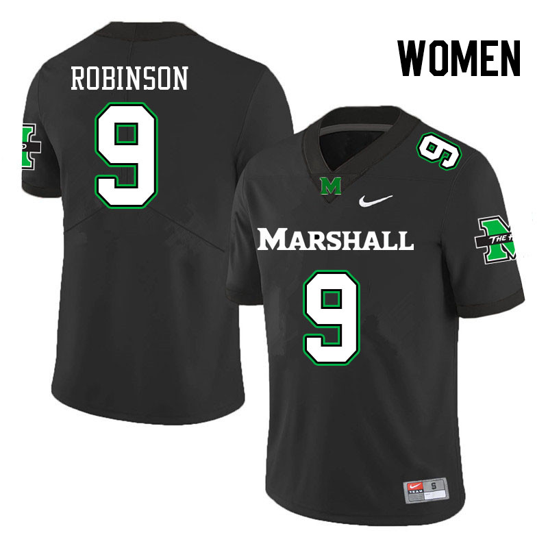 Women #9 Bryan Robinson Marshall Thundering Herd College Football Jerseys Stitched-Black - Click Image to Close